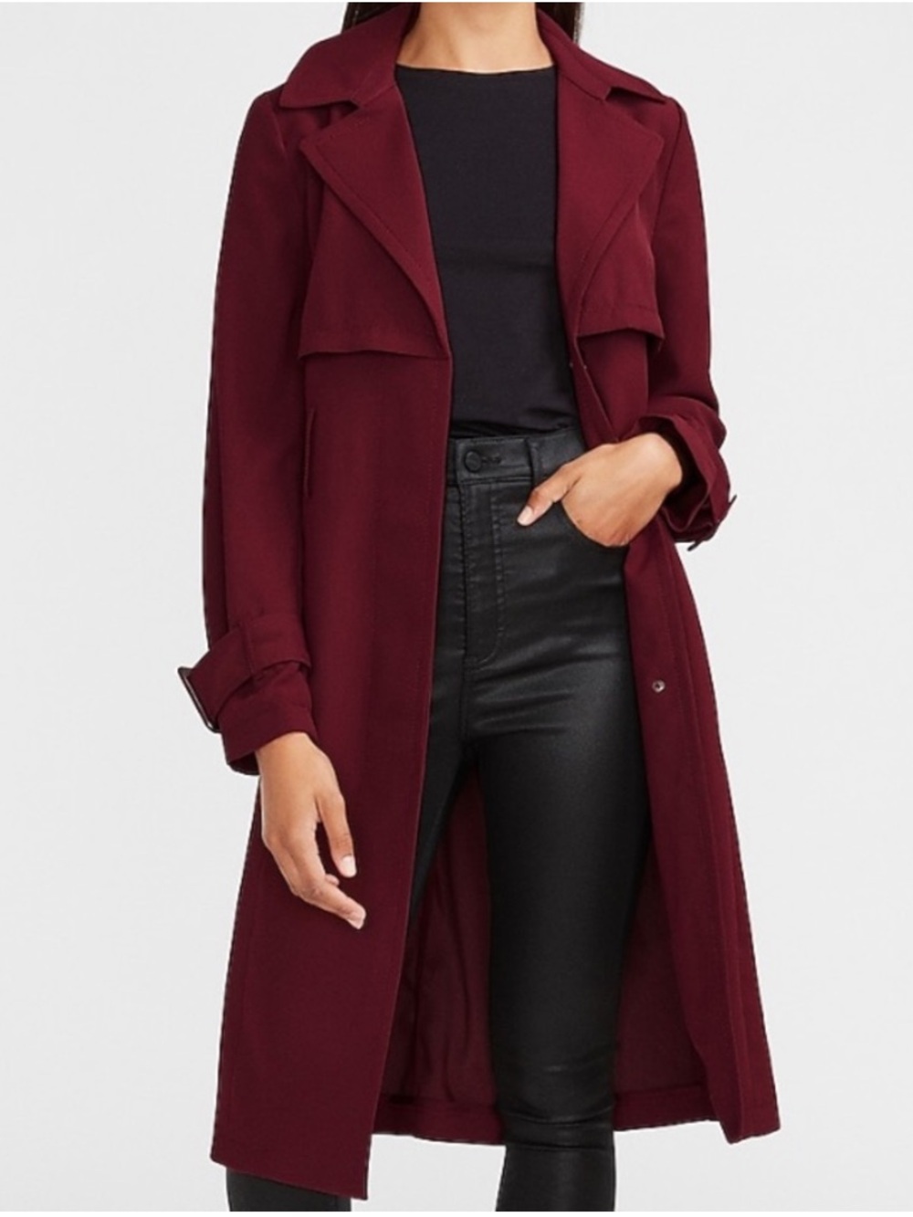 NWT Express Belted Single Breasted Burgundy Long Trench Coat